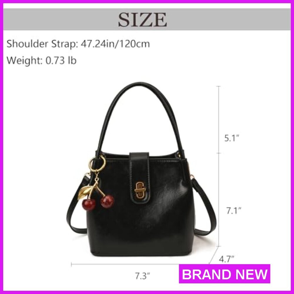 Vegan Leather Tote Shoulder Bag Retro Bucket Satchel Crossbody Adjustable Strap - Picture 7 of 7